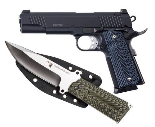 Magnum Research Desert Eagle 1911 Pistol DE1911G9-K, 9mm, 5in, G10 Black/Blue Grips, w/Knife, 9 Rds