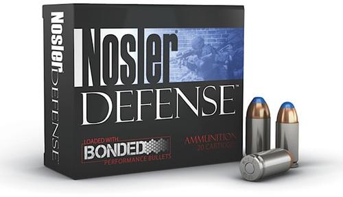Nosler Defense Pistol Ammunition 37151, 9mm +P, Bonded Tipped, 124 GR, 1200 fps, 20 Rd/Bx