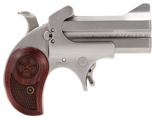 Bond Arms Cowboy Defender Derringer BACD45410, 410 GA / 45 Long Colt, 3", Lam Rosewood Grip, Satin Stainless Finish, 2 Rds