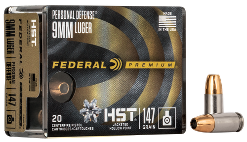 Federal Premium Personal Defense Handgun Ammunition P9HST2S, 9mm Luger, HST (JHP), 147 GR, 20 Rd/Bx