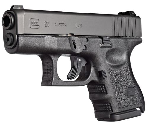 Glock G26 Subcompact Pistol UI2650201, 9mm, 3.4", Black Interchangeable Backstrap Grips, Black Finish, 10 Rds