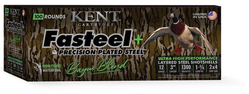 Kent Cartridge Fasteel+ Bayou Blend Value Pack Shotshells CC123FSP402X4, 12 Gauge, 3", 1 3/8 oz, 1300 fps, #2x4 Steel Shot, 100 Rds/box