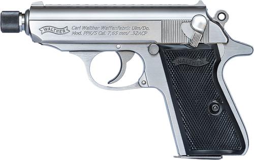 Walther PPK/S Pistol 4796044, 32 ACP, 3.30in, Textured Polymer Grips, Stainless Finish, 7 Rds