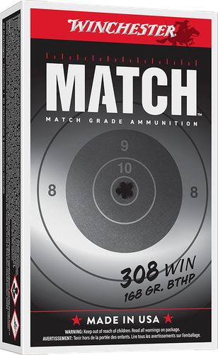Winchester Supreme Rifle Ammunition S308M, 308 Winchester, Sierra MatchKing BTHP, 168 GR, 2680 fps, 20 Rd/bx