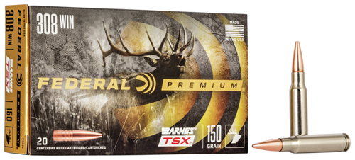 Federal Premium Vital-Shok Rifle Ammunition P308V, 308 Winchester, Barnes Triple Shock X-Bullet, 150 GR, 2820 fps, 20 Rd/bx