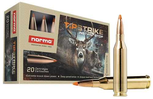Norma Tipstrike Rifle Ammunition 20160052, 243 Win, Polymer Tip, 76 gr, 3445 fps, 20 Rd/Bx