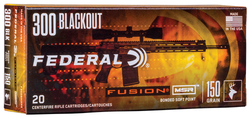 Federal Fusion Rifle Ammunition F300BMSR2, 300 AAC Blackout-Whisper 7.62x35mm, Soft Point, 150 GR, 1900 fps, 20 Rd/Bx