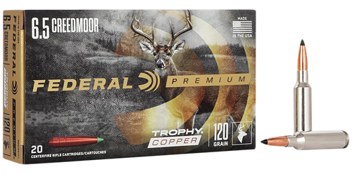 Federal Premium Vital-Shok Rifle Ammunition P65CRDTC1, 6.5 Creedmoor, Trophy Copper, 120 GR, 2875 fps, 20 Rd/Bx