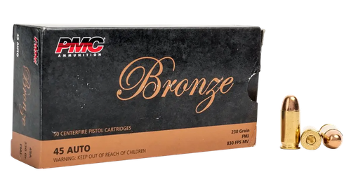 PMC Bronze Line Pistol Ammunition 45A, 45 ACP, Full Metal Jacket (FMJ), 230 GR, 830 fps, 50 Rd/bx