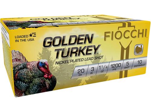Fiocchi Golden Turkey Shotshells 203TRKC5, 20 Gauge, 3", 1 1/4 oz, 1200 fps, #5 Lead Shot, 10 Rds/box