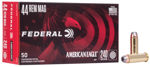 Federal American Eagle Handgun Ammunition AE44A, 44 Remington Mag, Jacketed Hollow Point (JHP), 240 GR, 1230 fps, 50 Rd/bx