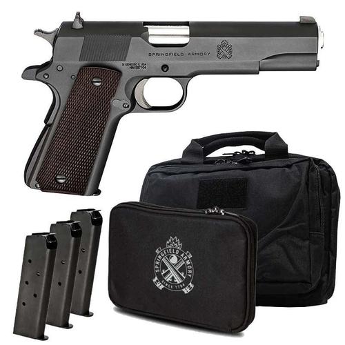 Springfield 1911 Mil-Spec Pistol PBD9108L-PKG, 45 ACP, 5", Synthetic Wood Grips, Black Parkerized Finish, 3/7 Rd Mags & Range Bag