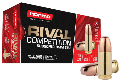 Norma Pistol Ammunition 801902412, 9mm, Total Metal Jacket, 158 gr, 50 Rd/Bx