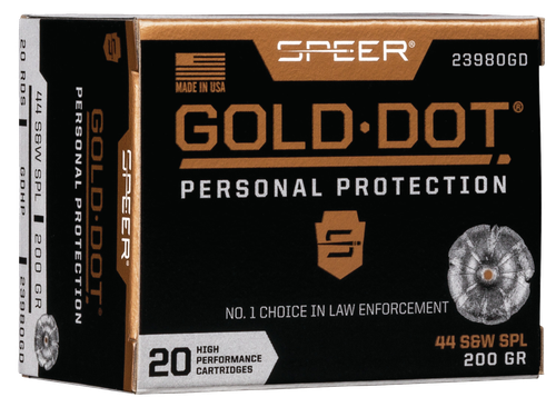 Speer Gold Dot Personal Protection Handgun Ammunition 23980GD, 44 Special, Gold Dot HP, 200 GR, 875 fps, 20 Rd/bx