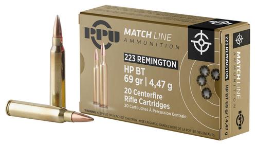 Prvi Partizan Rifle Ammunition PPM2231, 223 Remington, Hollow Point Boat Tail, 69 gr, 2855 fps, 20 Rd/Bx