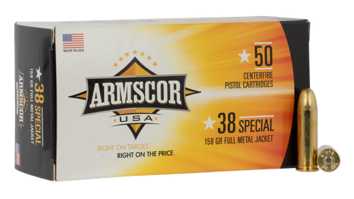 Armscor Pistol Ammunition FAC38-17N, 38 Special, Full Metal Jacket, 158 GR, 50 Rd/bx