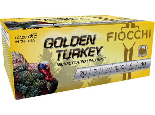 Fiocchi Golden Turkey Shotshells 203TRKC6, 20 Gauge, 3", 1 1/4 oz, 1200 fps, #6 Lead Shot, 10 Rds/box