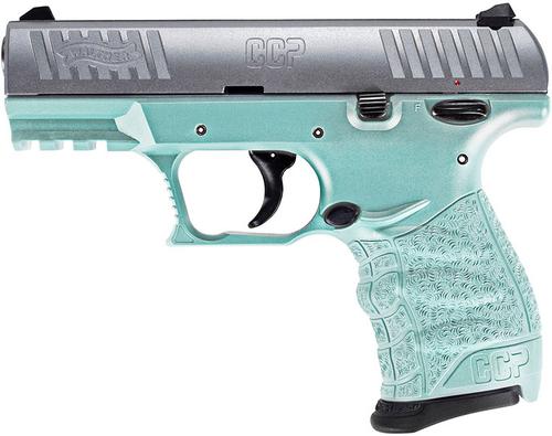 Walther CCP M2+ Pistol 5083512, 9mm, 3.54", Angel Blue Polymer Frame, Stainless Finish, 8 Rd