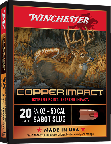 Winchester Deer Season XP Copper Impact Slug Shotshells X20DSLF, 20 Gauge, 2-3/4", 1600 fps, 5 Rds/bx