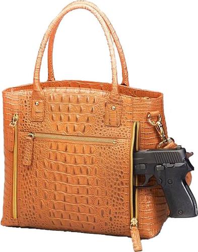 Gun Tote'n Mamas Croco Pattern Town Tote, Cowhide (GTM-53TN) Fits Small Pistols & Revolvers, Ambidextrous Hand