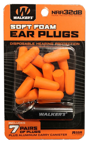 Walker Game Ear Neon Orange Foam Plug, 7 Pairs w/Aluminum Carry Canister (PLGCAN-OR)