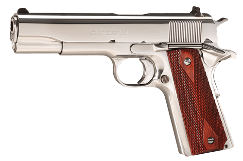 Colt 38 Super Government Pistol O2071ELC2, 38 Super Auto, 5", Rosewood Grip, Bright Stainless Steel Finish, 9 Rd