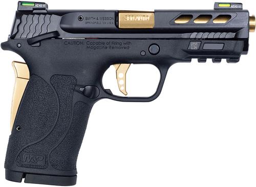 Smith & Wesson M&P380 Performance Center Shield EZ M2.0 Pistol 12719, 380 ACP, 3.80", Lightening Cut Black Armornite Slide, Gold Accents, 8 Rds