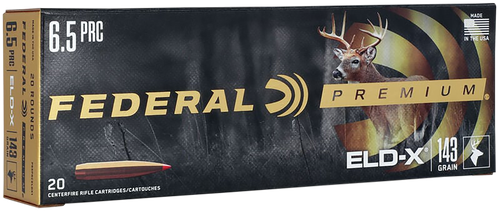 Federal Premium Rifle Ammunition P65PRCELDX1, 6.5 PRC, Extremely Low Drag-eXpanding, 143 gr, 2900 fps, 20 Rd/Bx