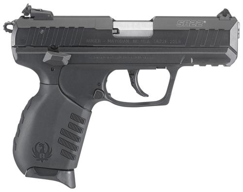 Ruger SR22 3657, 22 LR, 3.5", Interchangeable Rubber Grips, Black Finish, 10 Rds *CA Compliant*
