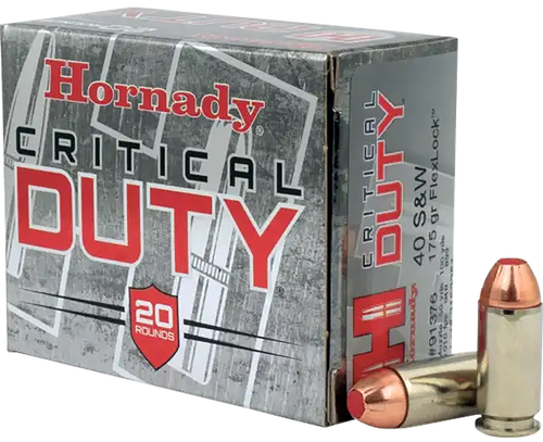 Hornady Critical Duty Pistol Ammunition 91376, 40 S&W, FlexLock, 175 GR, 1010 fps, 20 Rd/bx