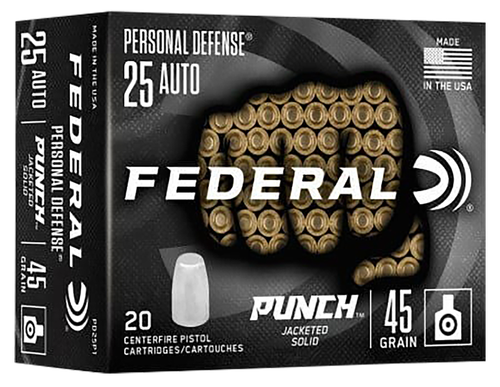 Federal Punch Personal Defense 25ACP 45gr Hollow Point 20 Rd. Box PD25P1