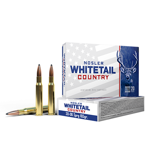 Nosler Whitetail Country Rifle Ammunition 40125, 30-06 Springfield, Spitzer Boat Tail, 165 gr, 20 Rd/Bx