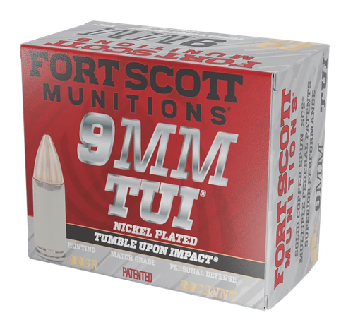 Fort Scott Munitions TUI Pistol Ammunition 9MM080SCVNIC, 9mm Luger, Solid Copper Spun, 80 gr, 1356 fps, 20 Rd/Bx