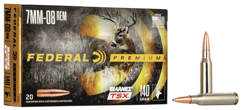 Federal Premium V-Shok Rifle Ammunition P708C, 7 mm-08 Remington, Barnes Triple Shock X-Bullet, 140 GR, 2820 fps, 20 Rd/bx