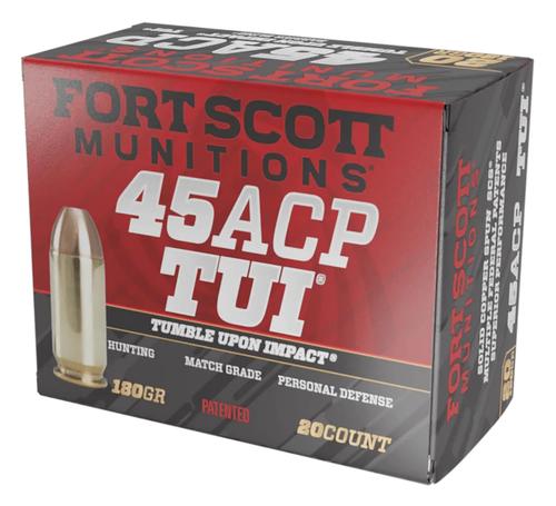Fort Scott Munitions TUI Pistol Ammunition 450180SCV, 45 Automatic Colt Pistol ACP, Solid Copper Spun, 180 gr, 989 fps, 20 Rd/Bx