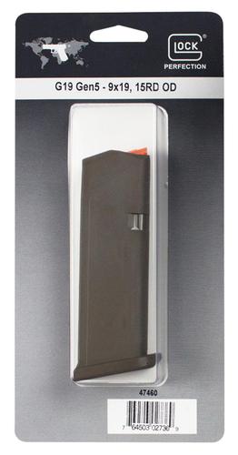 Glock G19 Magazine, 9mm Luger, 15 Rounds, OD Green, Detachable (47460)