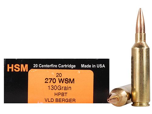 HSM Trophy Gold Rifle Ammunition 270WSM130VLD, 270 WSM, Berger Hunting VLD, 130 GR, 3238 fps, 20 Rd/bx