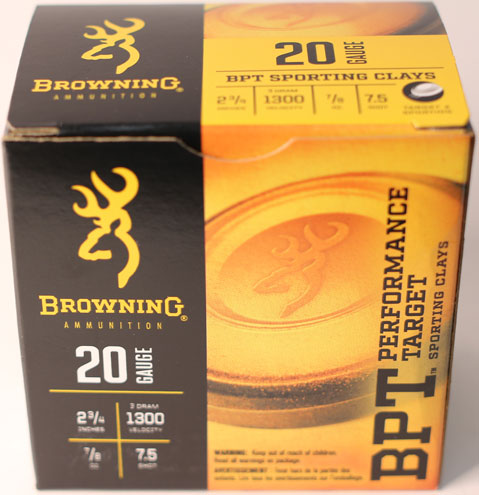 Browning BPT Performance Sporting Clays Shotgun Ammunition B193632027, 20 Gauge, 7/8 oz, #7.5, 1300 fps, 25 Rd/bx