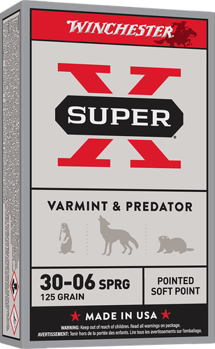 Winchester Super-X Rifle Ammunition X30062, 30-06 Springfield, Pointed Soft Point (SP), 125 GR, 3140 fps, 20 Rd/bx
