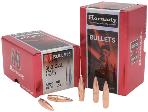 Hornady Full Metal Jacket Boattail .303 Cal 174 Grain 100 Per Box (3131), Not Loaded