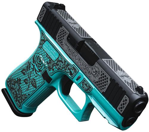 Glock G43X Pistol UX4350204FRNGLTB, 9mm, 3.41in, Tiffany Blue Lace w/Rose Cerakote Polymer Frame & Grips, Tiffany Blue Lace w/Rose Cerakote Finish, 10 Rds
