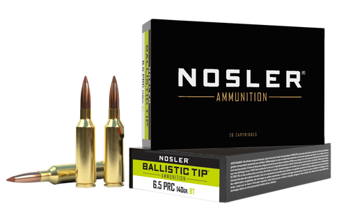 Nosler Ballistic Tip Rifle Ammunition 43457, 6.5 PRC, Spitzer Boat-Tail (SBT), 140 GR, 2900 fps, 20 Rd/bx