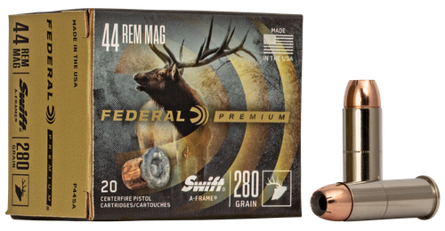 Federal Premium Handgun Cartridge P44SA, 44 Remington Magnum, Swift A-Frame, 280 GR, 1170 fps, 20 Rd/bx