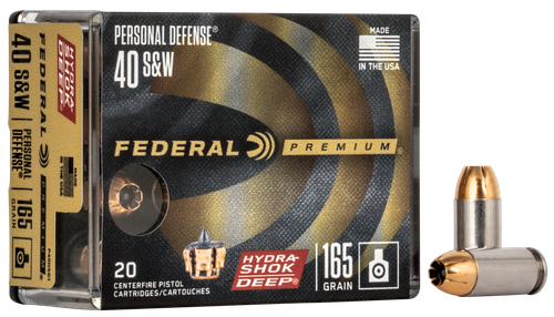 Federal Premium Vital-Shok Pistol Ammunition P40HSD1, 40 S&W, Hydra-Shok Deep JHP (JHP), 165 GR, 1050 fps, 20 Rd/bx