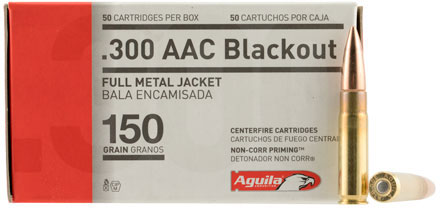 AGUILA Rifle Ammunition 1E300110, 300 AAC Blackout, Full Metal Jacket, 150 GR, 1900 fps, 50 Rdbx