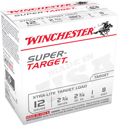 Winchester Super Target Shotshells TRGTL128, 12 Gauge, 2-3/4", 1 oz, 1180 fps, #8 Lead Shot, 25 Rds/Bx