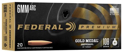 Federal Premium Gold Medal Rifle Ammunition GM6ARCBT1, 6mm ARC, Berger Target, 108 gr, 2650 fps, 20 Rd/Bx