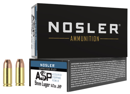 Nosler Match Grade Handgun Ammunition 51325, 9mm Luger, JHP, 147 gr, 880 fps, 50 Rd/Bx