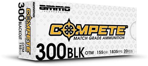 Ammo Inc Compete Rifle Ammunition 300B155OTMA20, 300 Blackout, Open Tip Match, 155 gr, 1835 fps, 20 Rd/Bx