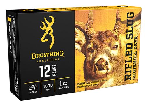 Browning Rifled Slug Shotshells B193121221, 12 Gauge, 2-3/4", 1 oz, 1600 fps, #1 Lead Slug, 5 Rds/bx